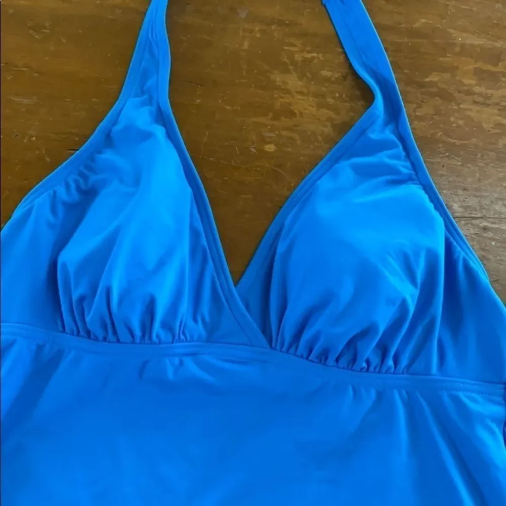 Lands’ End Halter Tankini Swim Top Blue Womens Sz 6 Adjustable Neck Tie Straps - Picture 2 of 4